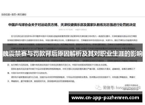 魏震禁赛与罚款背后原因解析及其对职业生涯的影响
